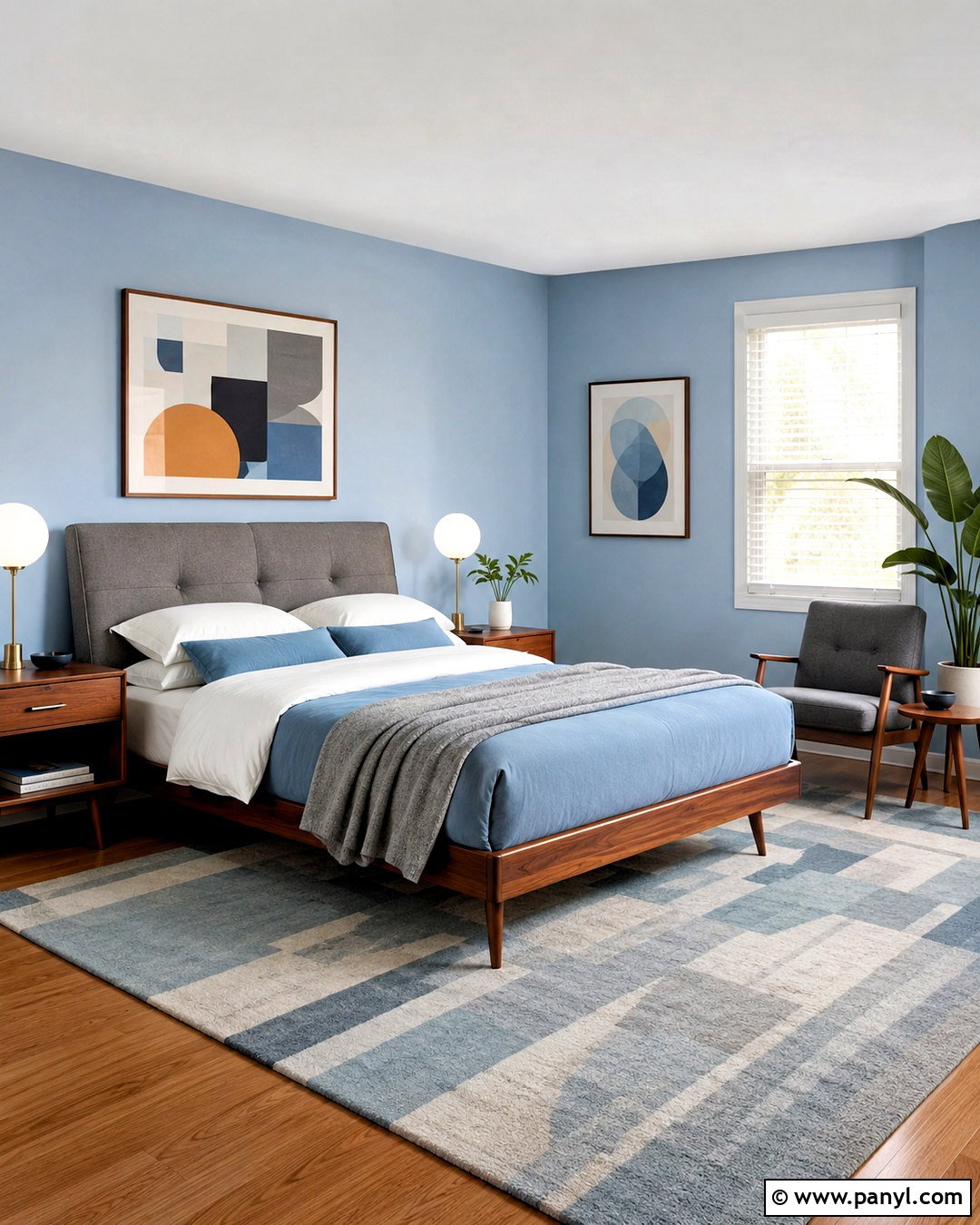 Light Blue and Gray Midcentury Bedroom - 20 light blue and gray bedroom ideas
