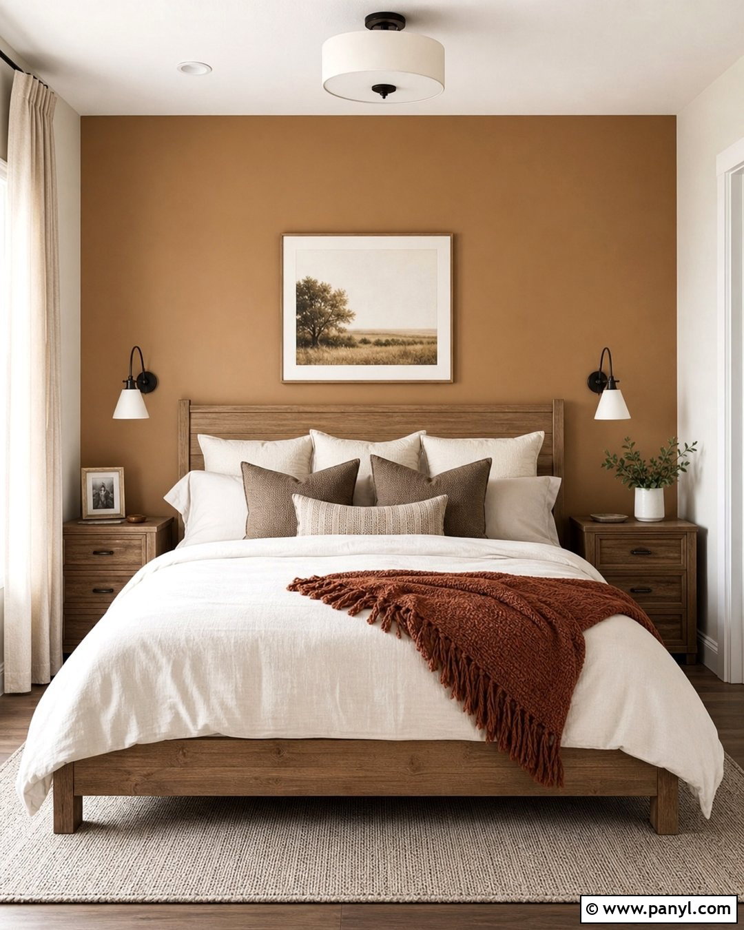Light Brown Accent Wall Behind The Bed - 35 Light Brown Wall Paint Ideas