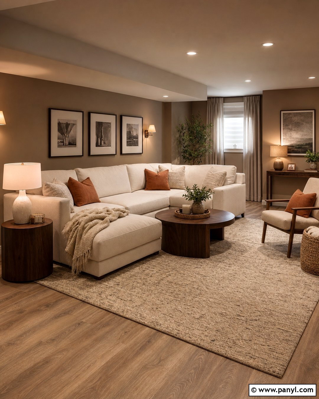 Light Brown Basement Walls With Cream Seating - 25 Brown Basement Walls