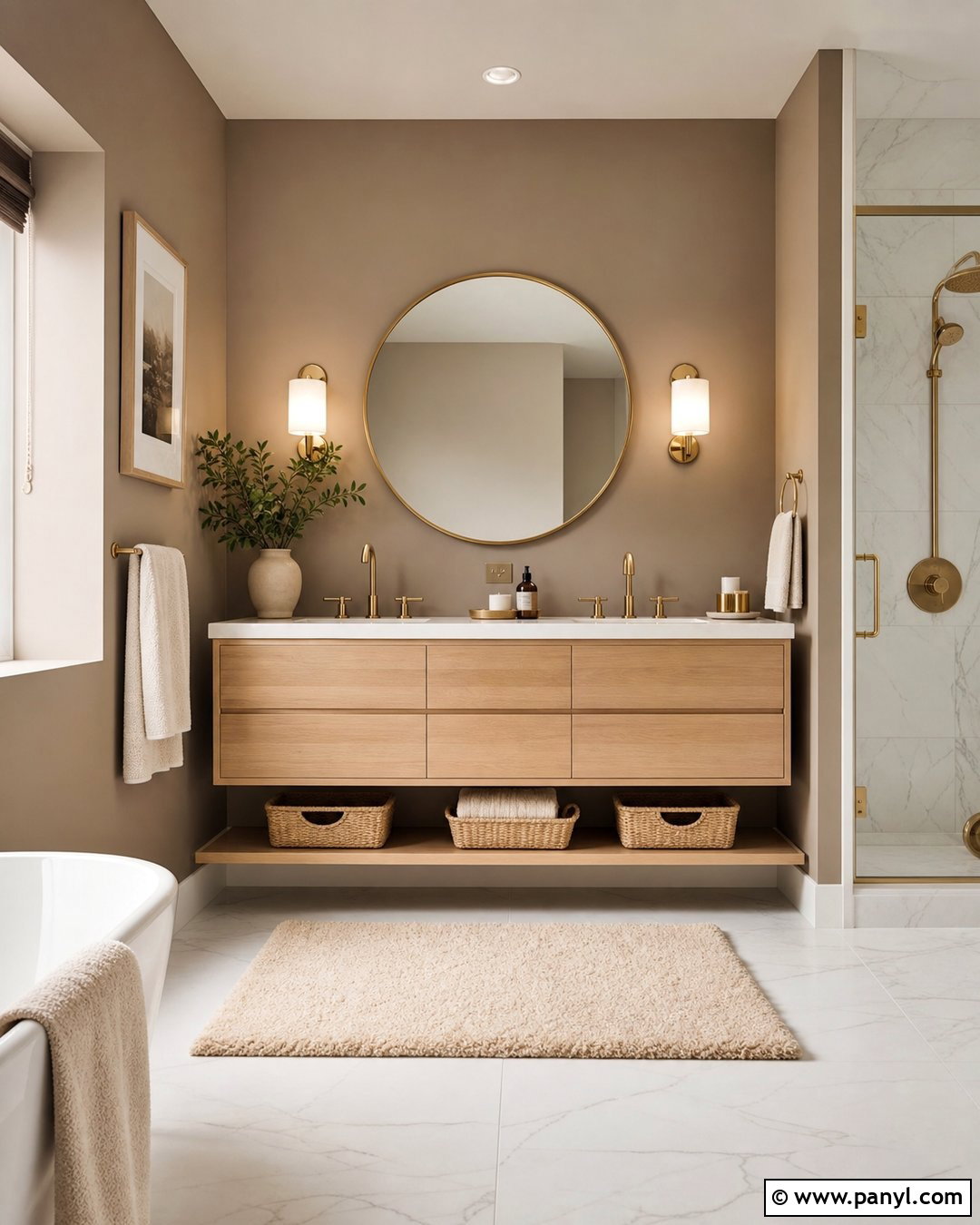 Light Brown Bathroom With Marble Tile - 35 Light Brown Wall Paint Ideas
