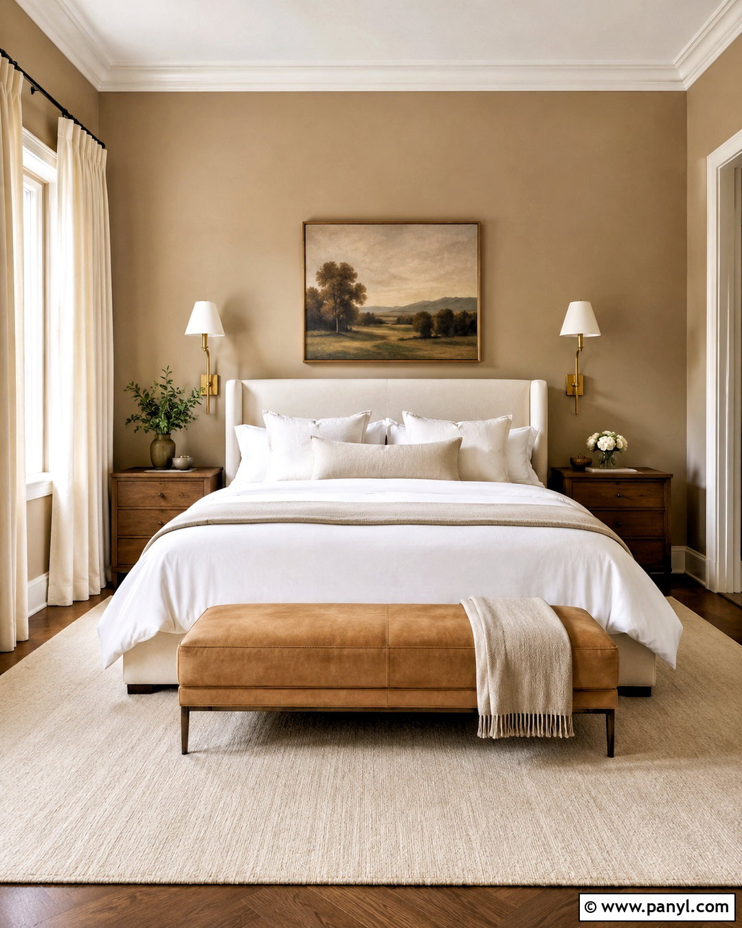 Light Brown Bedroom With White Bedding - 20 light brown wall ideas