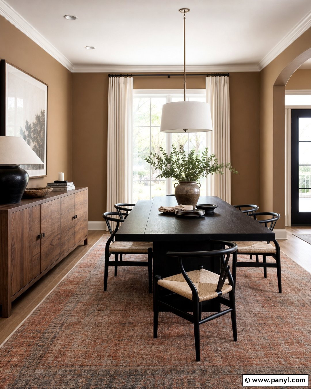 Light Brown Dining Room With Black Furniture - 35 Light Brown Wall Paint Ideas
