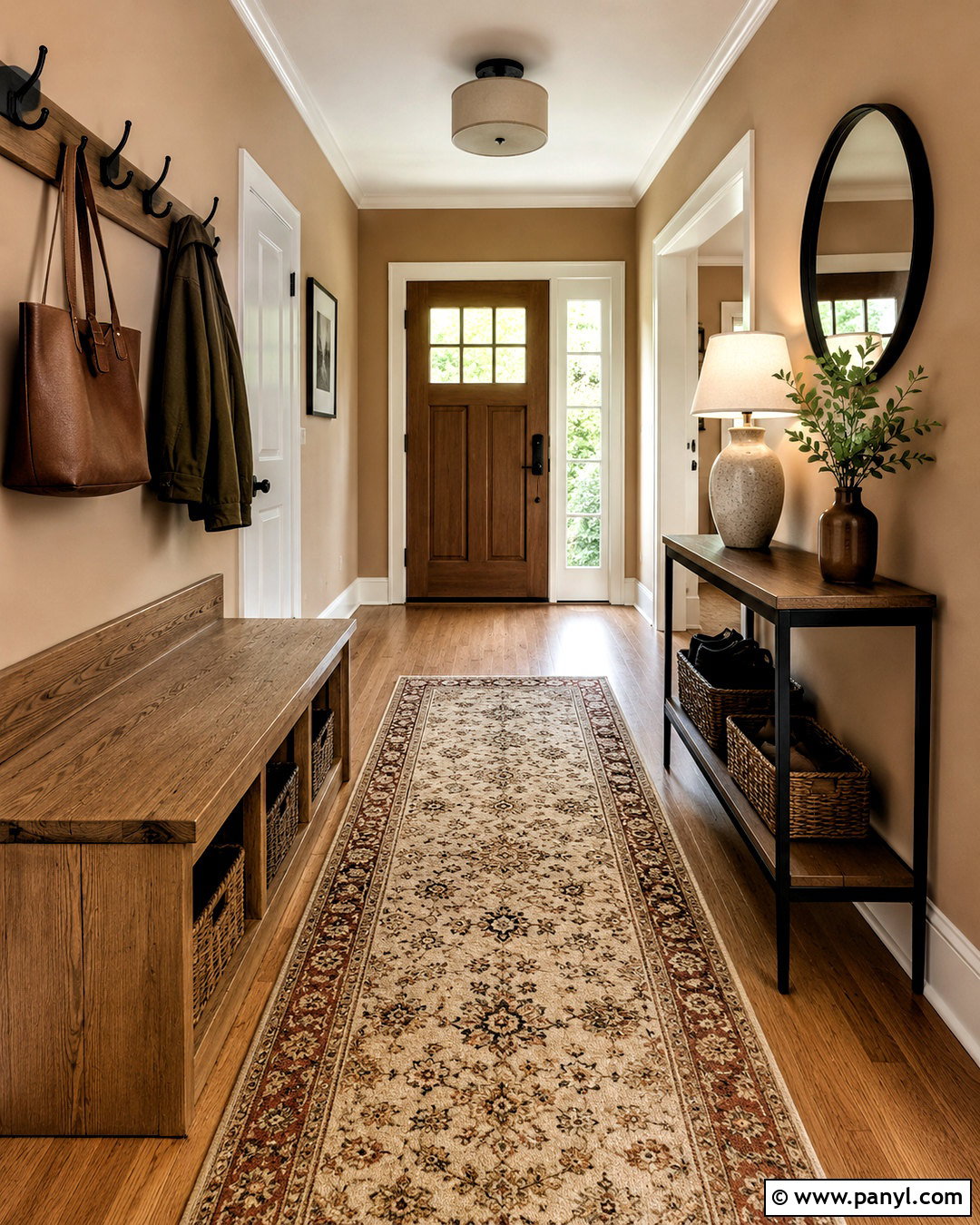 Light Brown Entryway With Wood Storage - 20 light brown room ideas