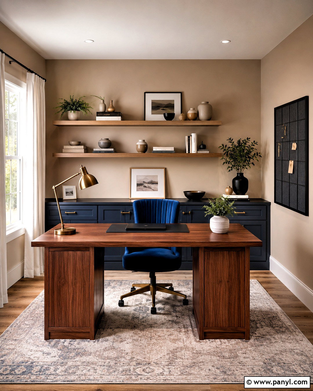 Light Brown Home Office With Navy Accents - 20 light brown wall ideas