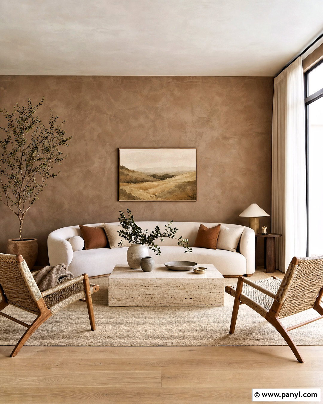 Light Brown Limewash Accent Wall - 20 brown accent wall living room ideas