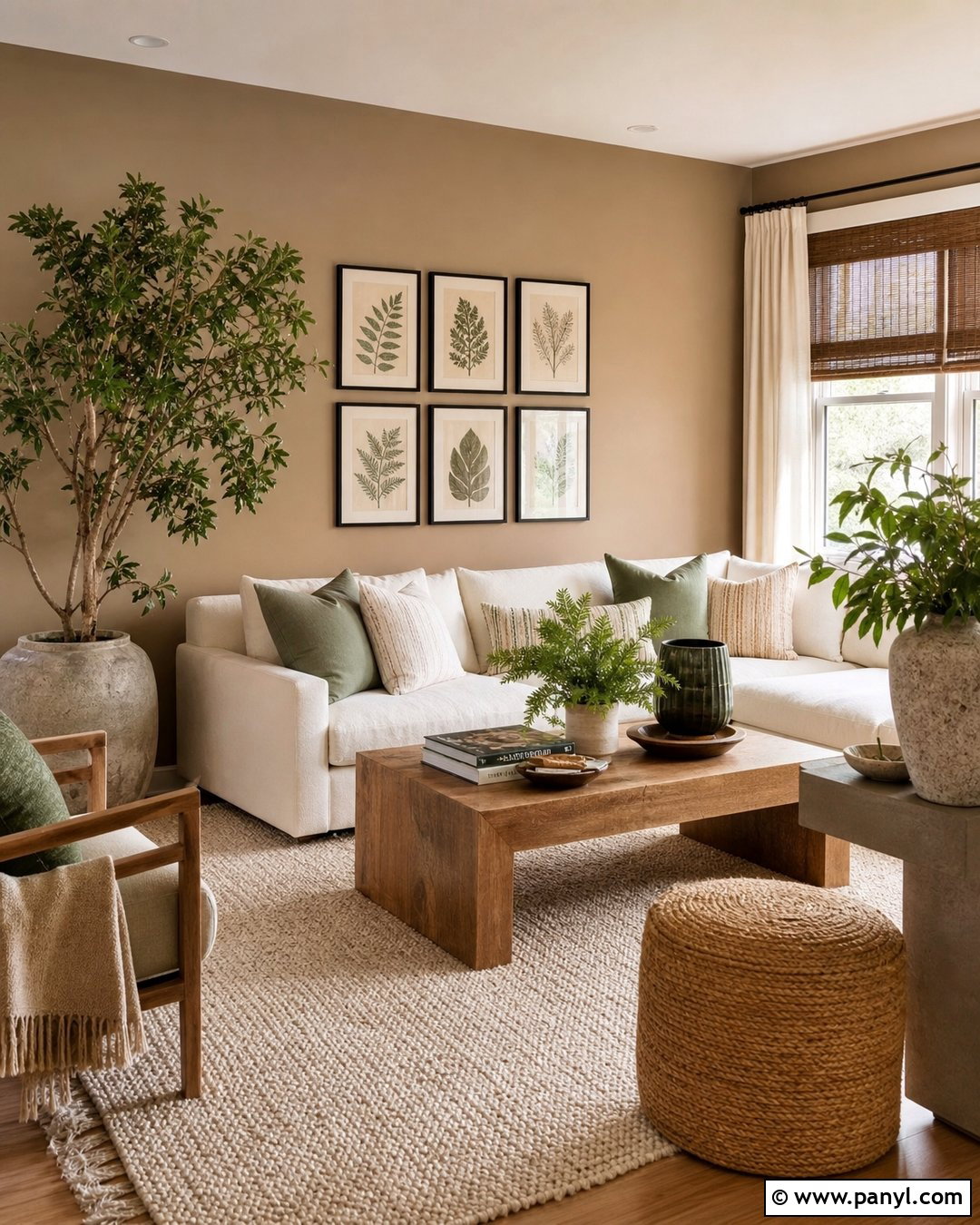 Light Brown Living Room With Sage Green - 35 Light Brown Wall Paint Ideas