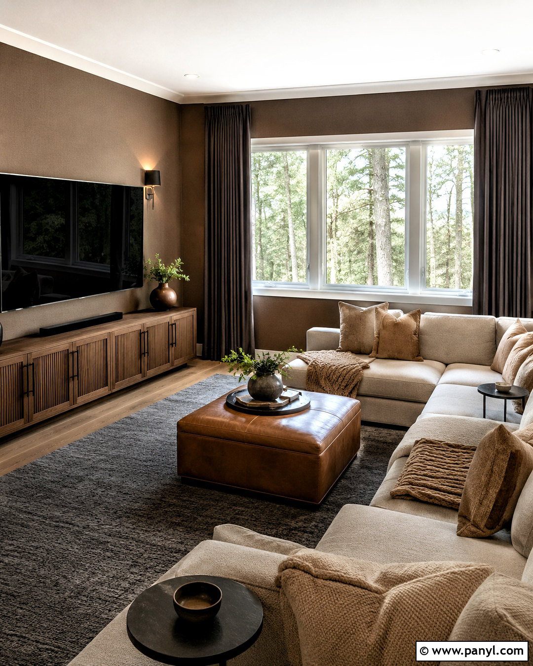 Light Brown Media Room With Charcoal Details - 20 light brown room ideas