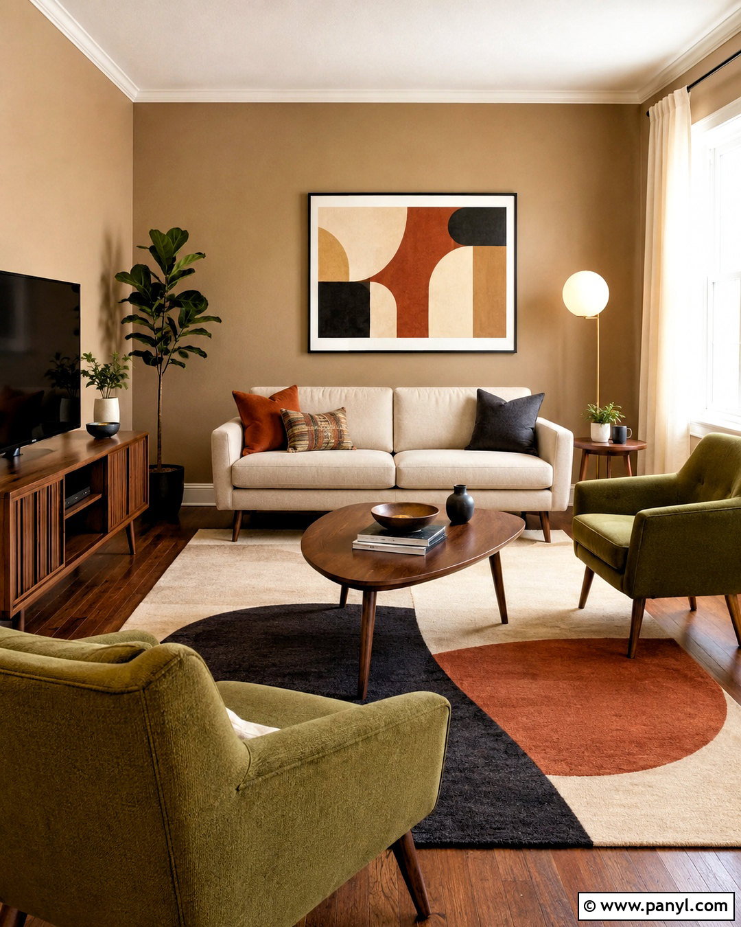 Light Brown Midcentury Living Room - 20 light brown wall ideas