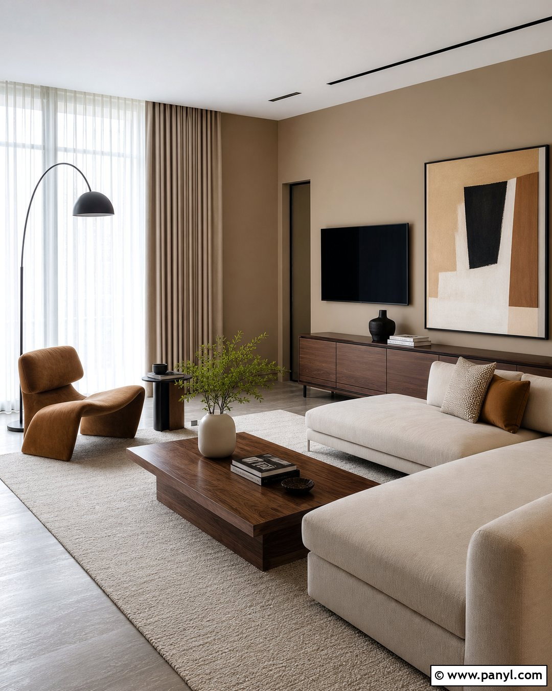 Light Brown Modern Living Room - 35 Light Brown Wall Paint Ideas