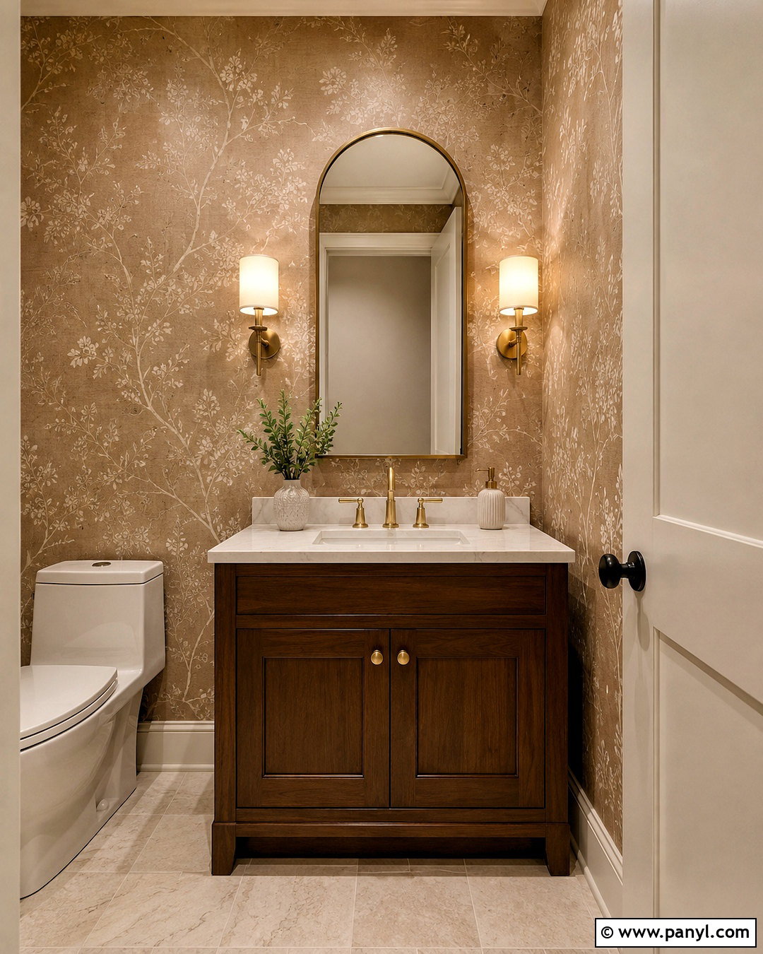 Light Brown Powder Room With Wallpaper - 20 light brown room ideas