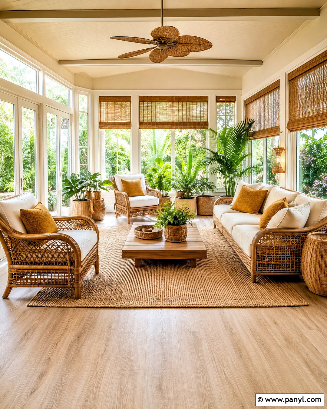 Light Brown Sunroom With Woven Furniture - 20 light brown room ideas