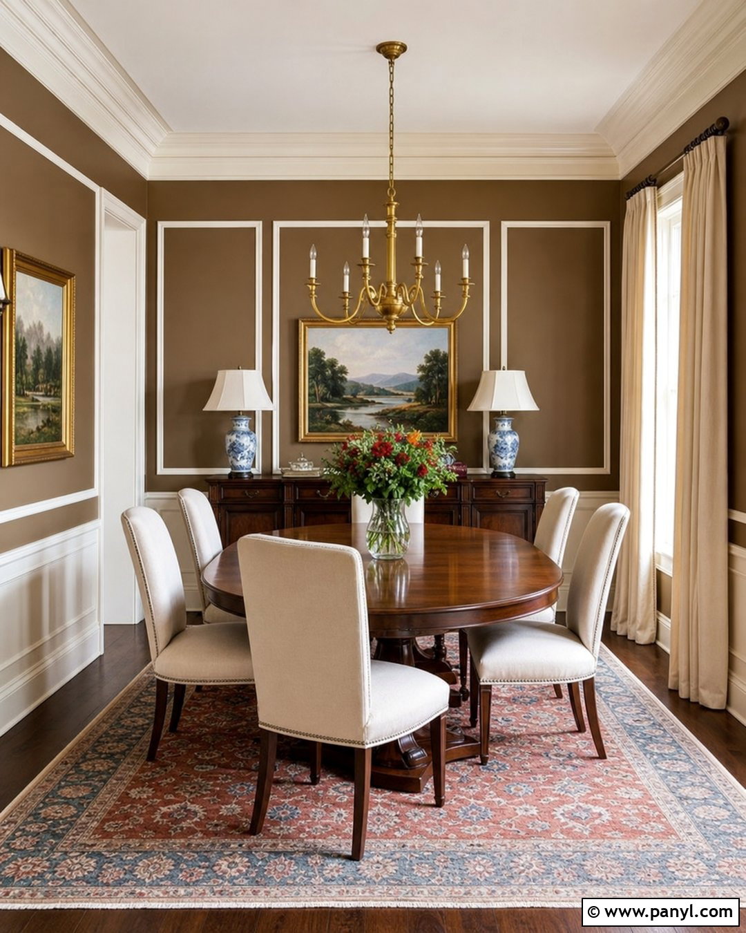 Light Brown Traditional Dining Room - 35 Light Brown Wall Paint Ideas