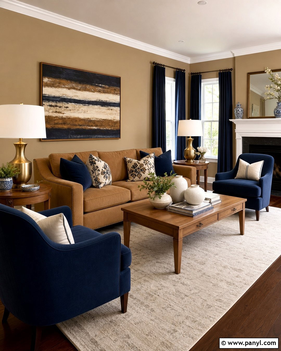 Light Brown Walls With Navy Blue Accents - 35 light brown walls