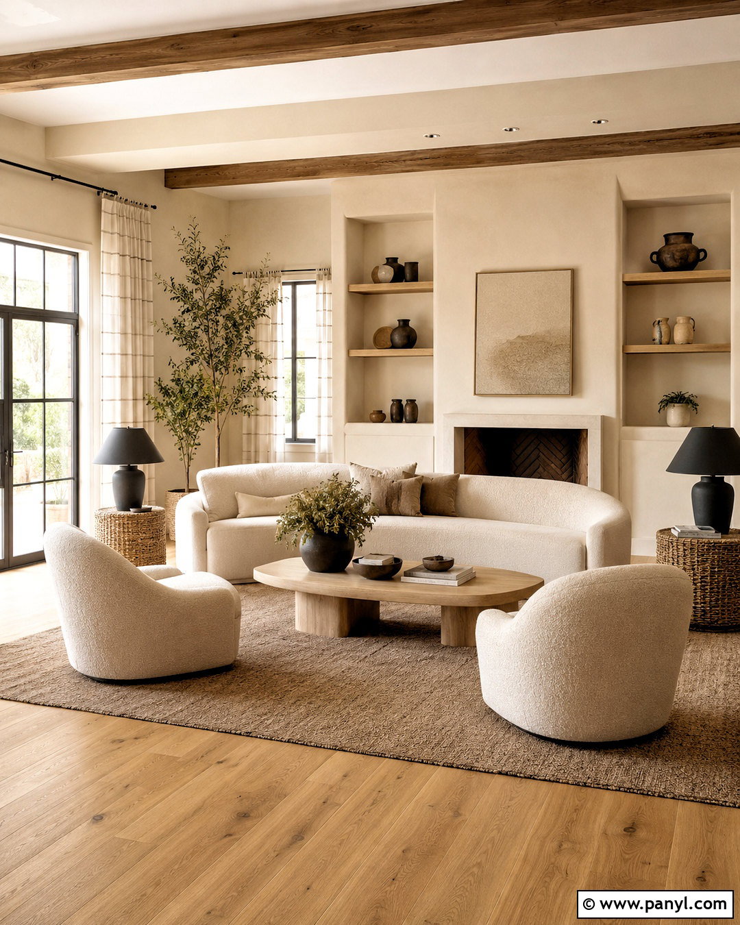 Light Brown Wood Floor Living Room With Beige Decor - 20 brown wooden floor living room ideas