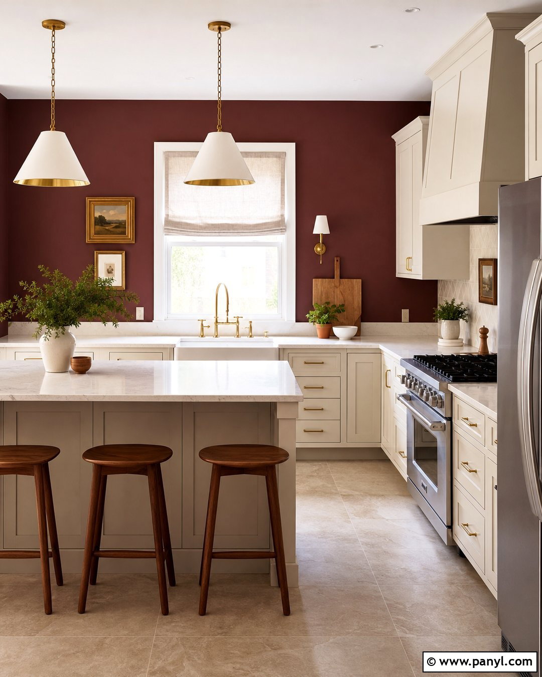 Light Burgundy Kitchen Walls With Brass Accents - 20 light burgundy kitchen walls