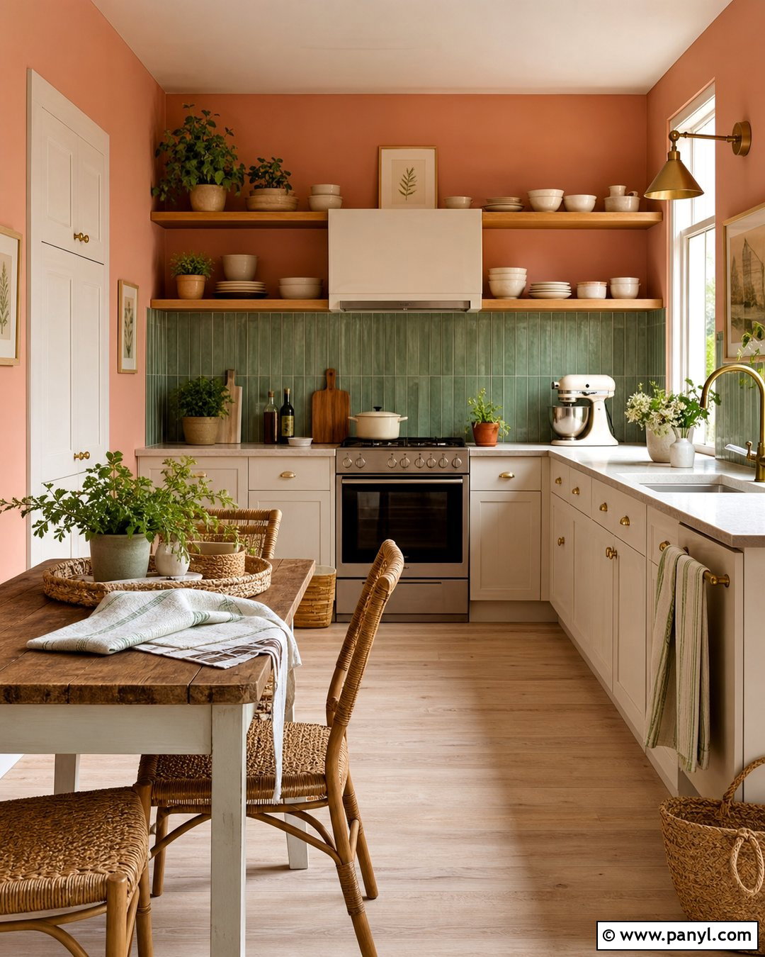 Light Coral Walls With Green Tile Backsplash - 20 Light Coral Kitchen Walls