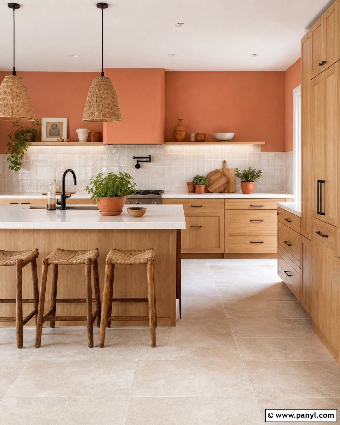 Light Coral Walls With Natural Oak Cabinets - 20 Light Coral Kitchen Walls