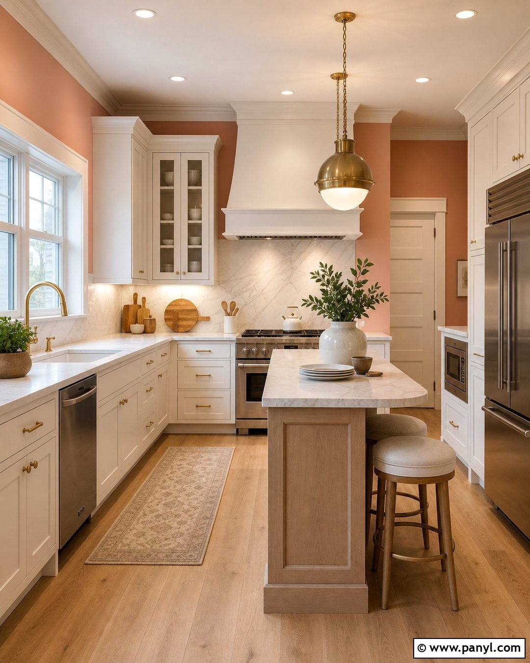 Light Coral Walls With White Marble Backsplash - 20 Light Coral Kitchen Walls