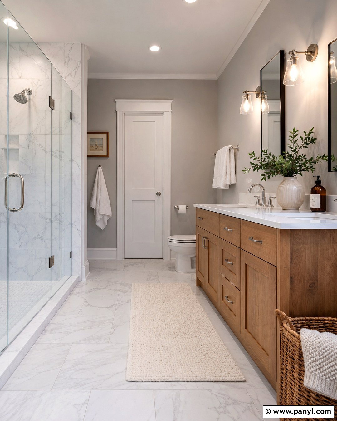 Light French Gray Bathroom With Marble Tile - 20 Light French Gray Walls