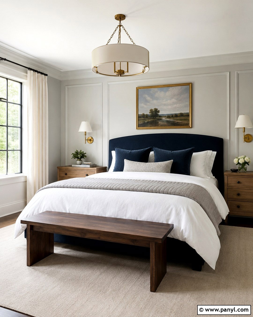 Light French Gray Bedroom With Navy Accents - 20 Light French Gray Walls