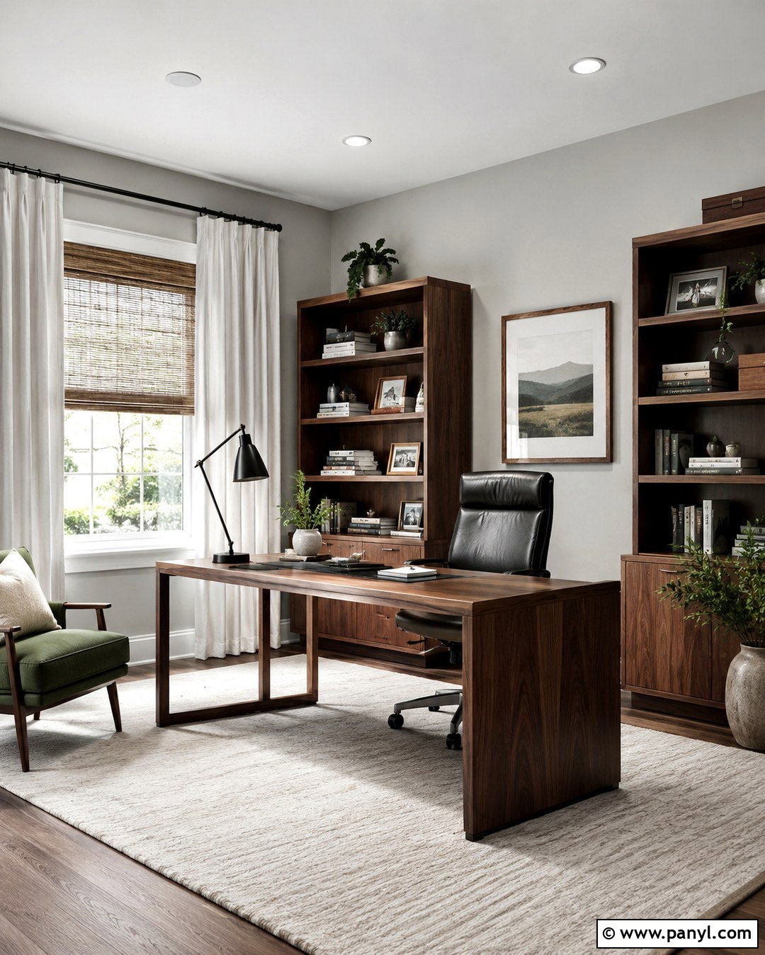 Light French Gray Home Office With Walnut Furniture - 20 Light French Gray Walls