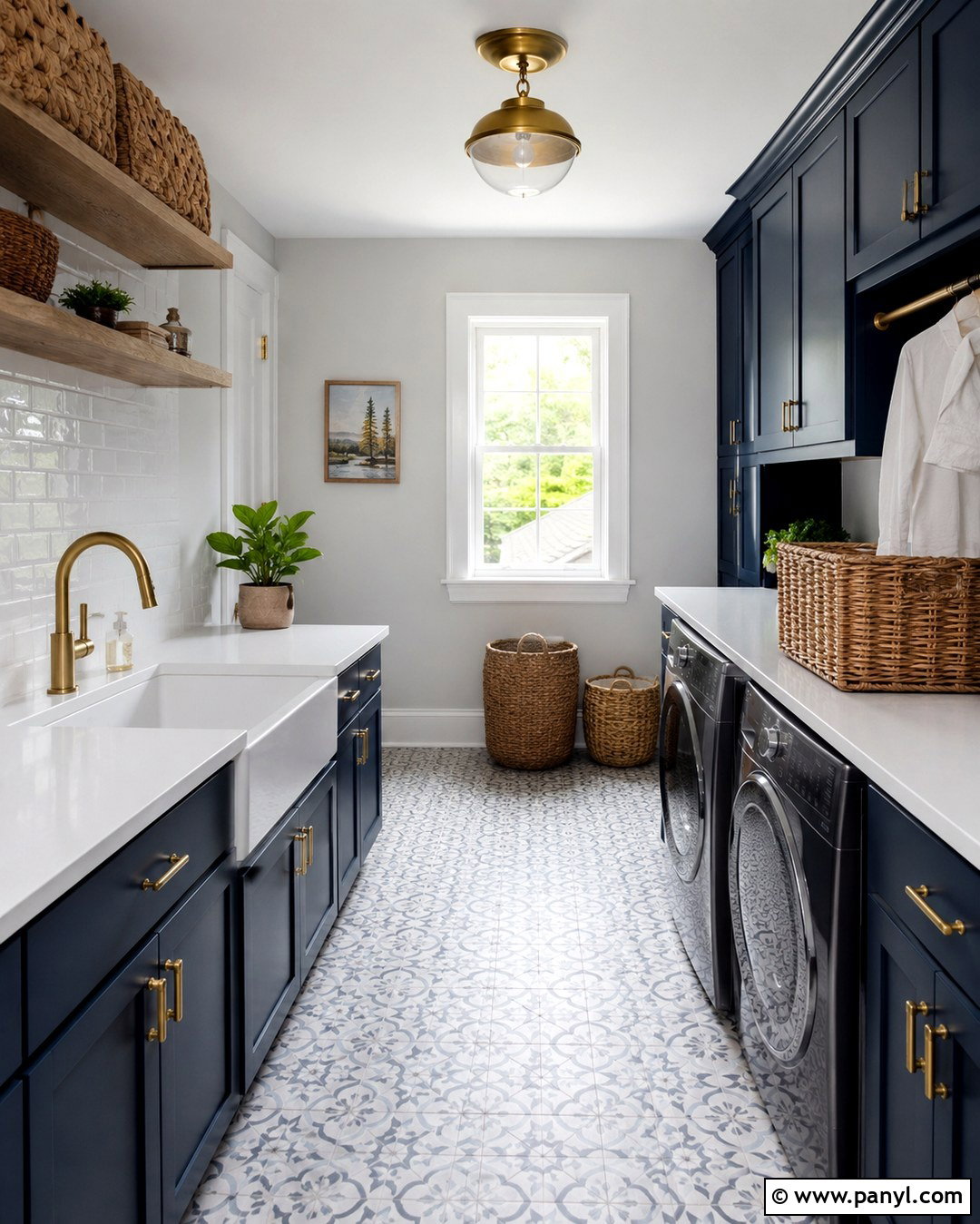 Light French Gray Laundry Room With Navy Cabinets - 20 Light French Gray Walls
