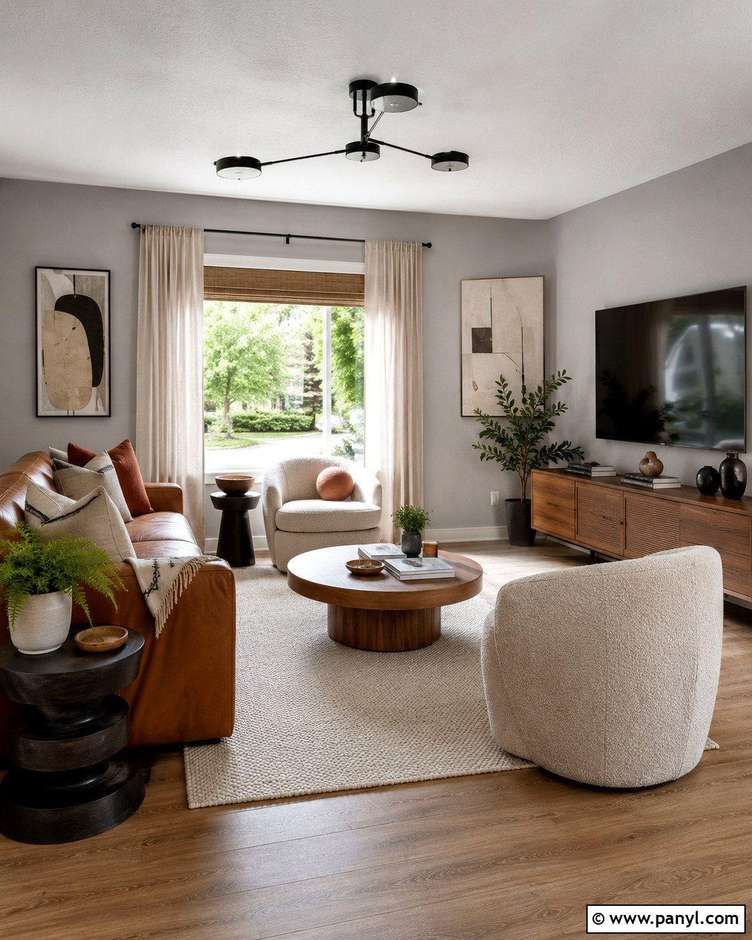 Light French Gray Living Room With Warm Wood - 20 Light French Gray Walls