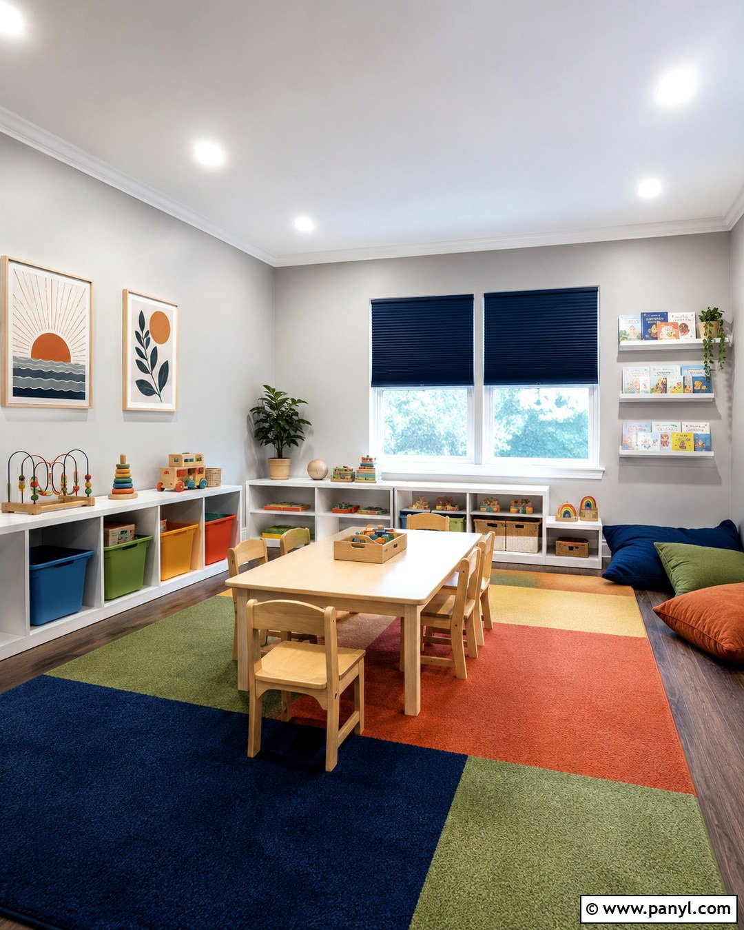 Light French Gray Playroom With Colorful Storage - 20 Light French Gray Walls