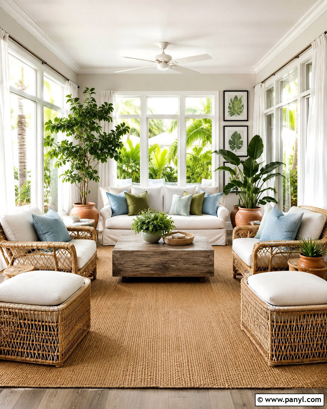 Light French Gray Sunroom With Wicker Furniture - 20 Light French Gray Walls