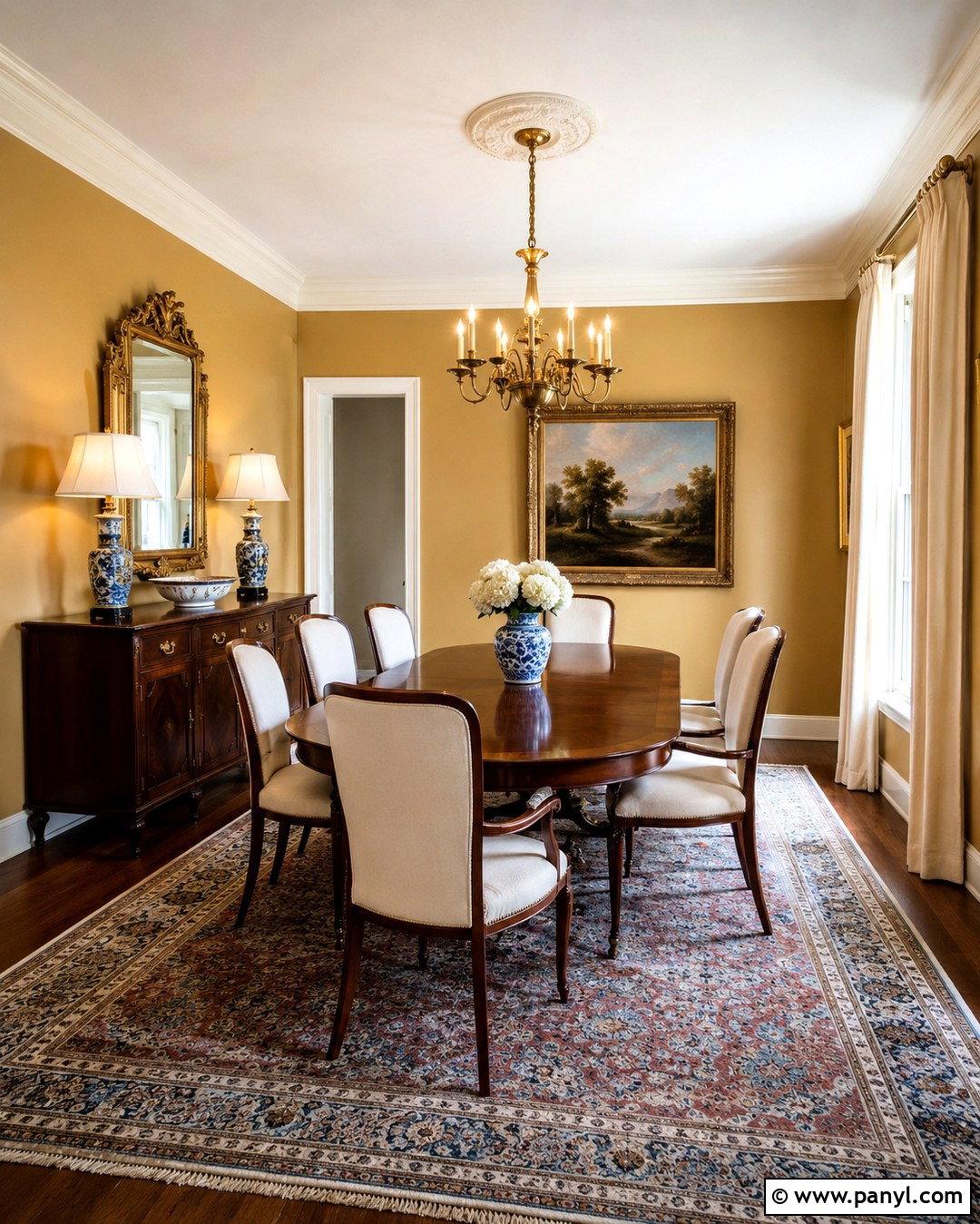 Light Gold Wall Paint For A Traditional Dining Room - 20 Light Gold Wall Paint Ideas