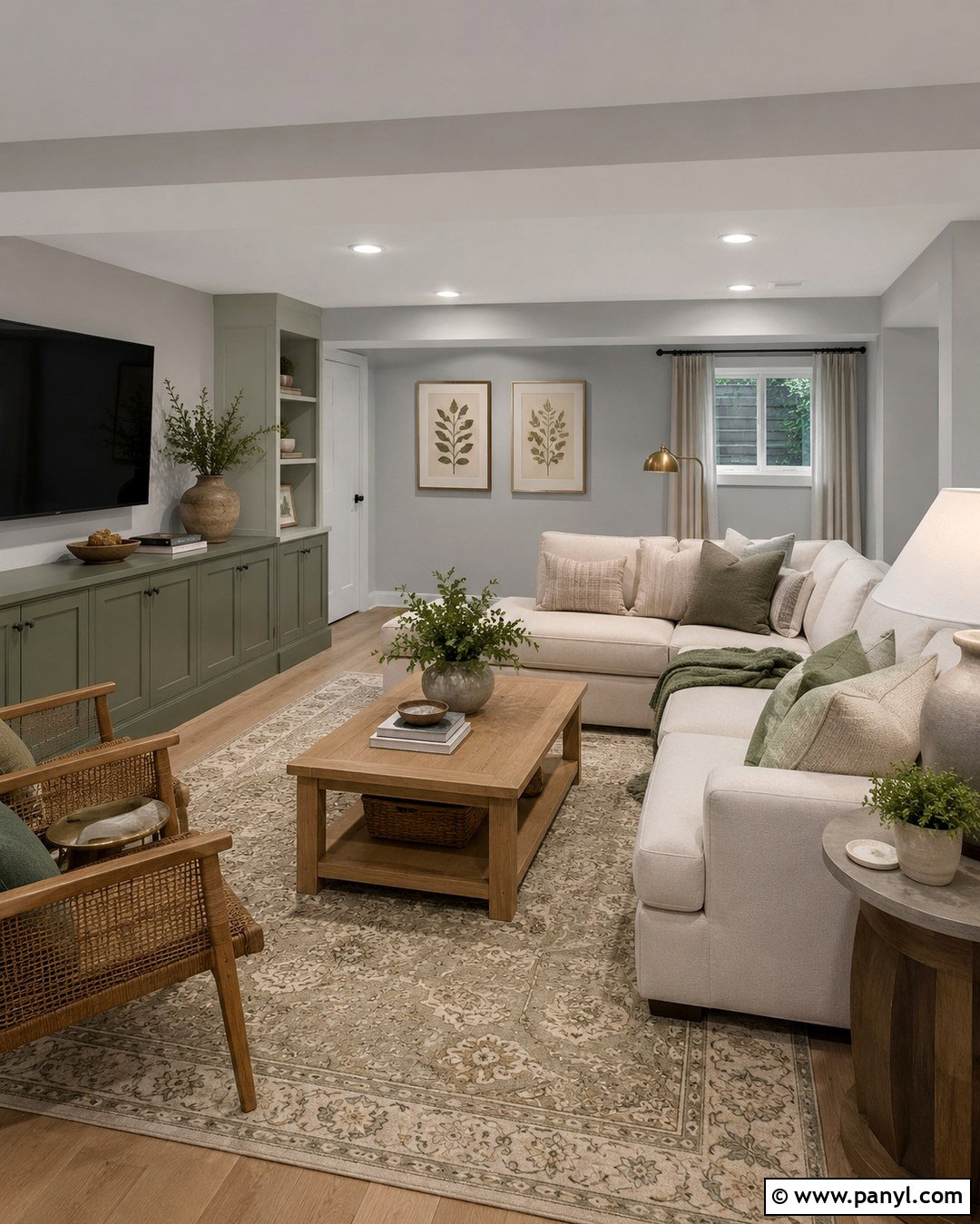 Light Gray Basement With Sage Green Accents - 20 Light Gray Basement Walls