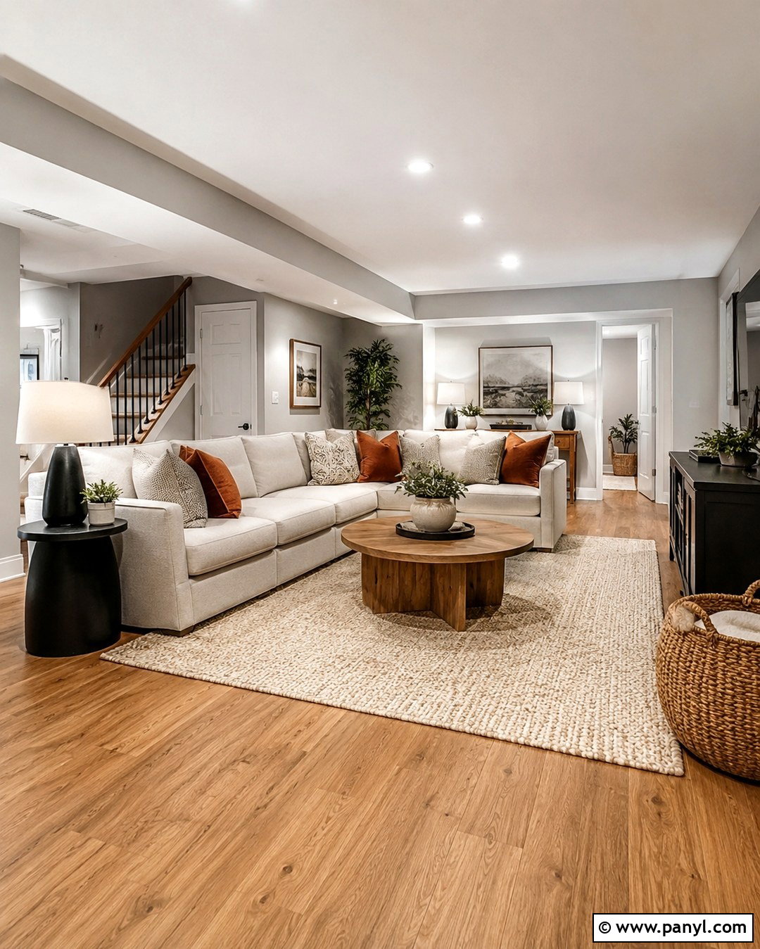 Light Gray Basement With Warm Oak Flooring - 20 Light Gray Basement Walls