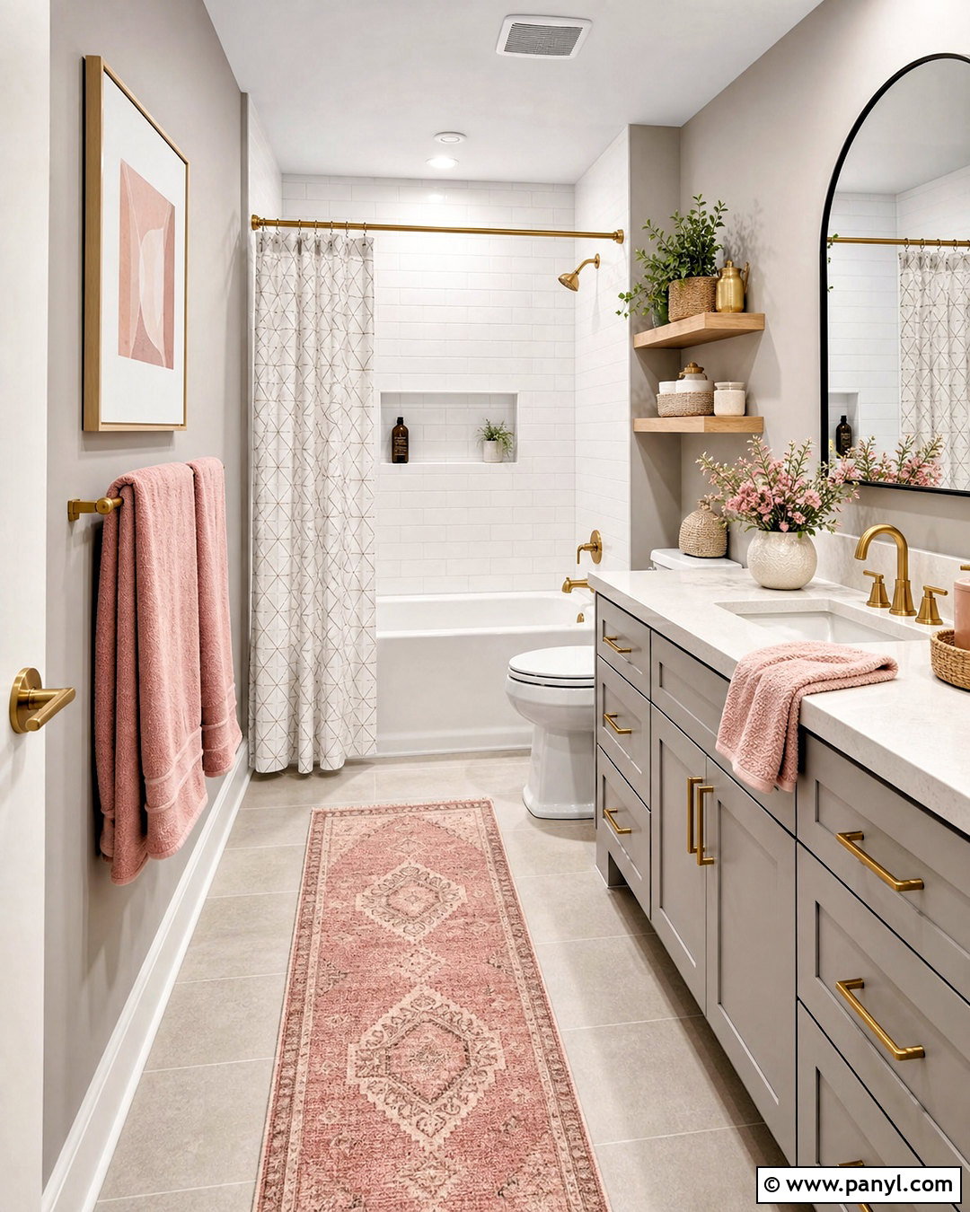 Light Gray Bathroom With Blush Pink Decor - 20 light gray bathroom ideas