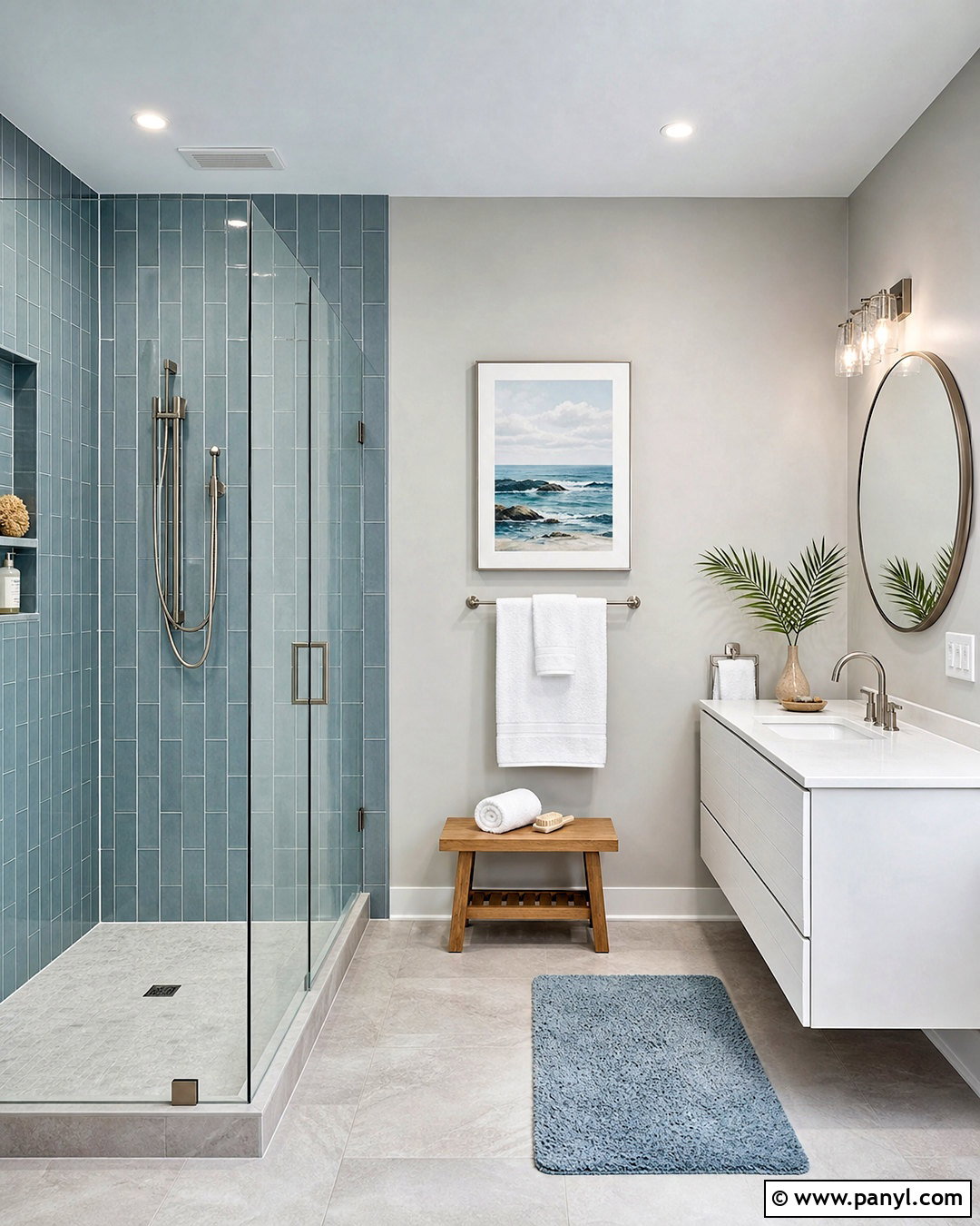 Light Gray Bathroom With Dusty Blue Tile - 20 light gray bathroom ideas