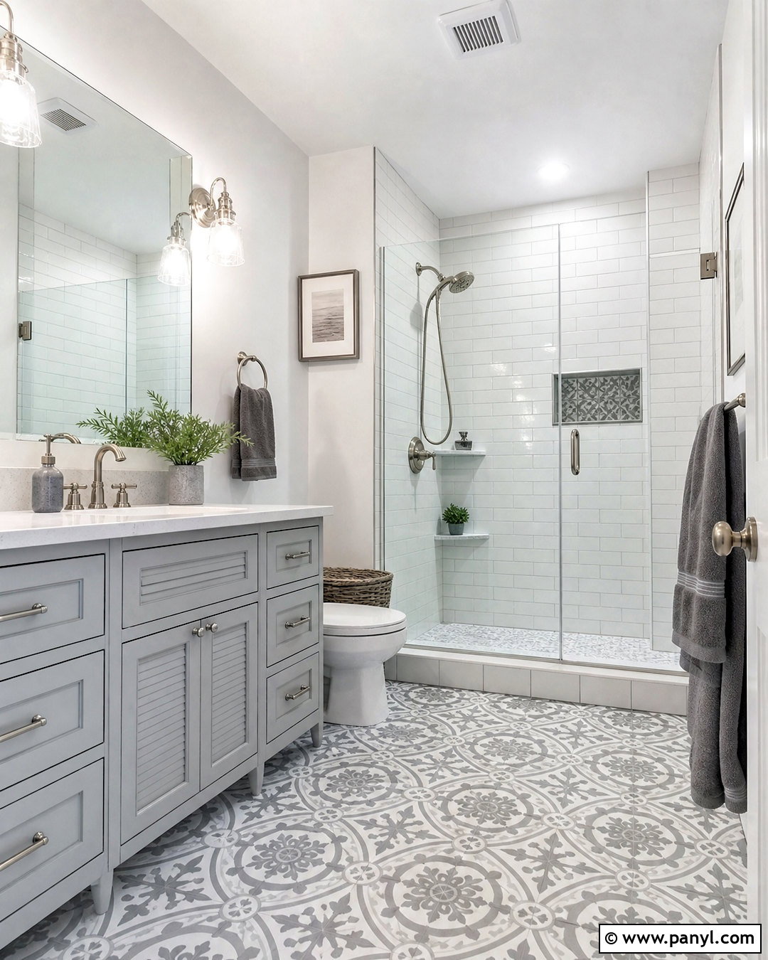 Light Gray Bathroom With Patterned Floor - 20 light gray bathroom ideas