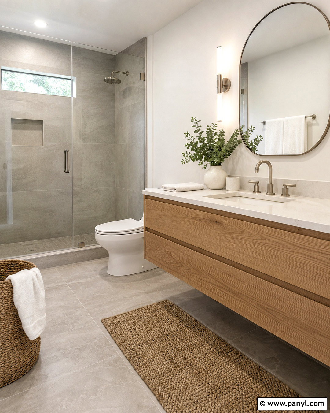 Light Gray Bathroom With White Oak Vanity - 20 modern gray bathroom ideas