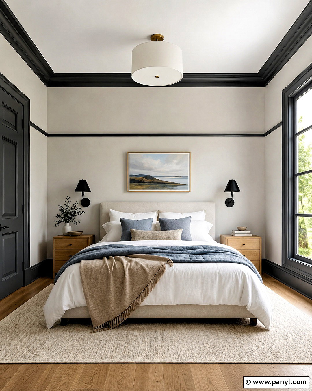 Light Gray Bedroom With Charcoal Trim - 40 light walls darker trim ideas