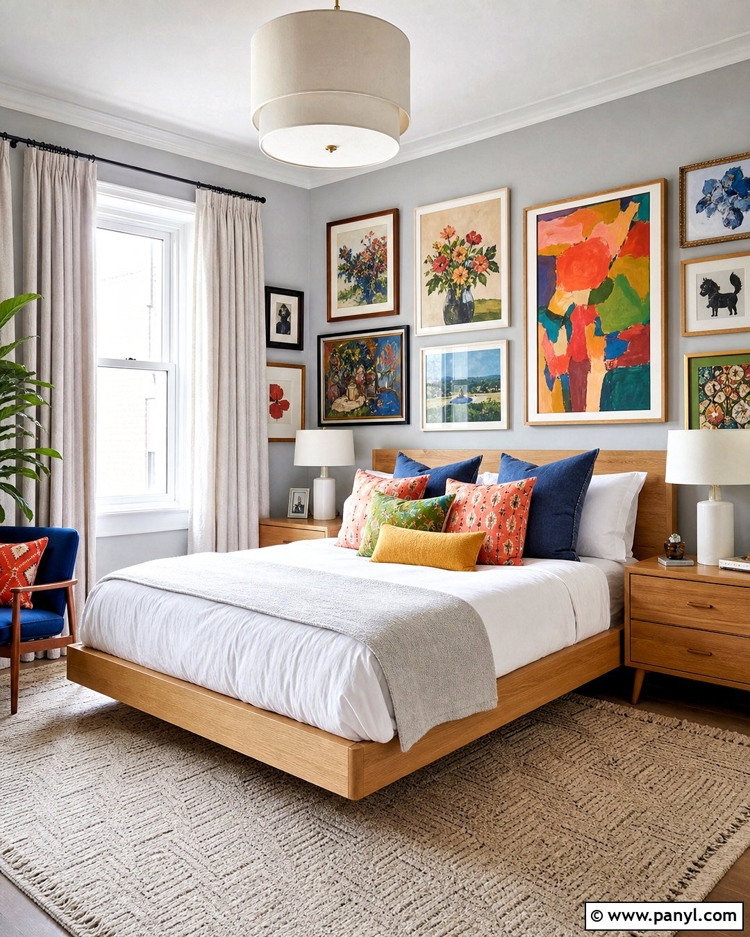 Light Gray Bedroom With Colorful Artwork - 20 light gray walls bedroom ideas
