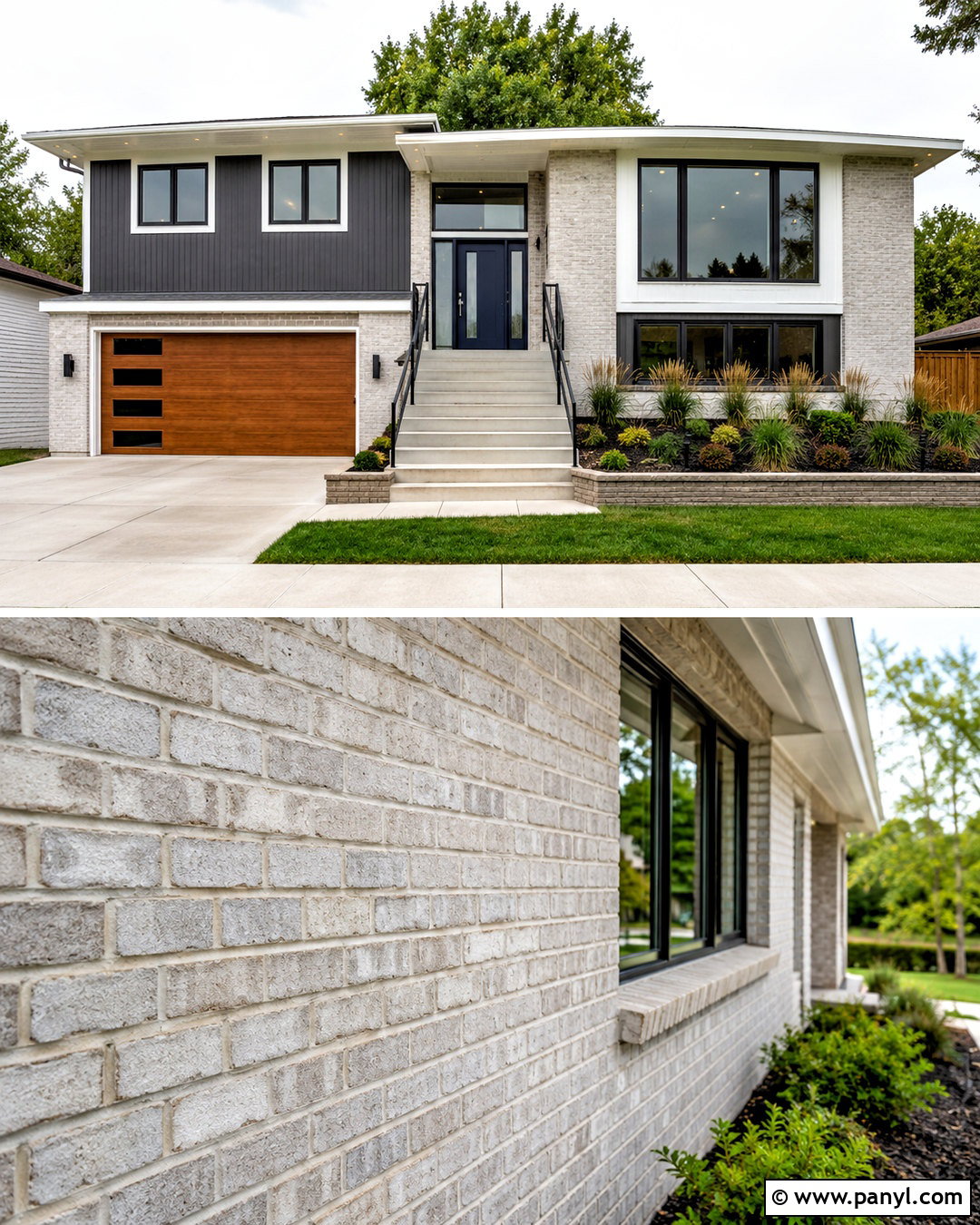 Light Gray Brick Stain Split-Level House - 20 brick stain exterior before and after ideas