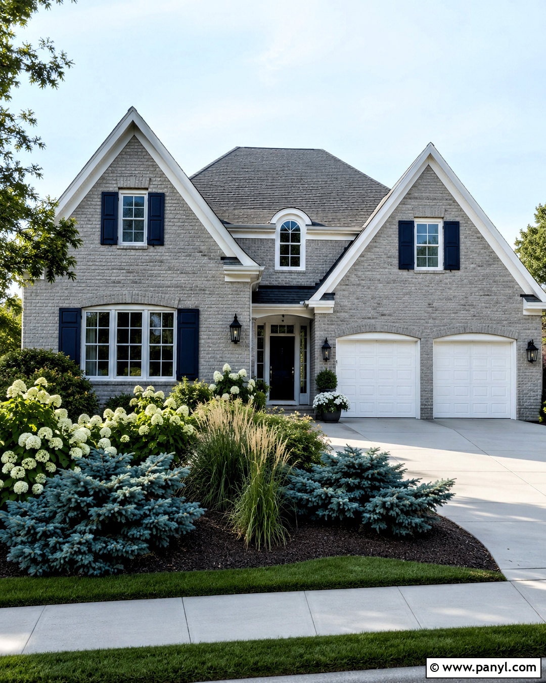 Light Gray Brick Stain With Navy Shutters - 20 brick stain exterior before and after ideas