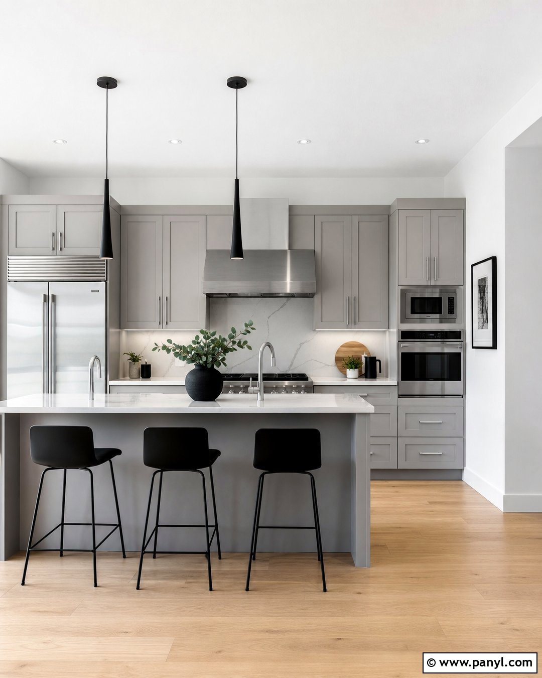 Light Gray Cabinets With Crisp White Walls - 20 Kitchen Cabinet And Wall Paint Ideas