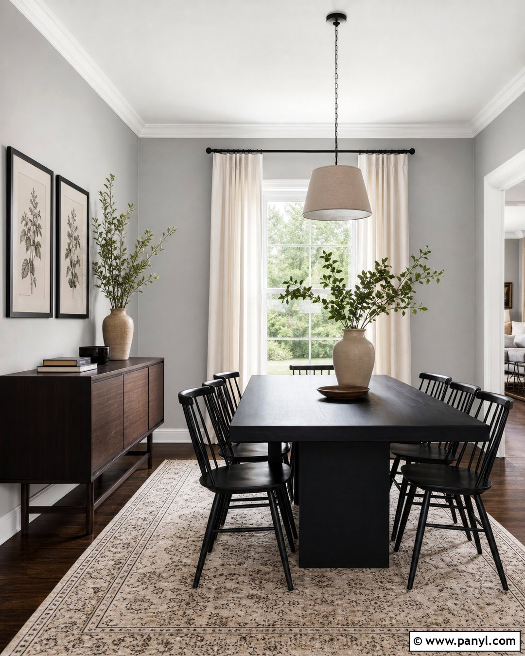 Light Gray Dining Room With Black Table - 20 Light Gray Walls With Black Furniture Ideas
