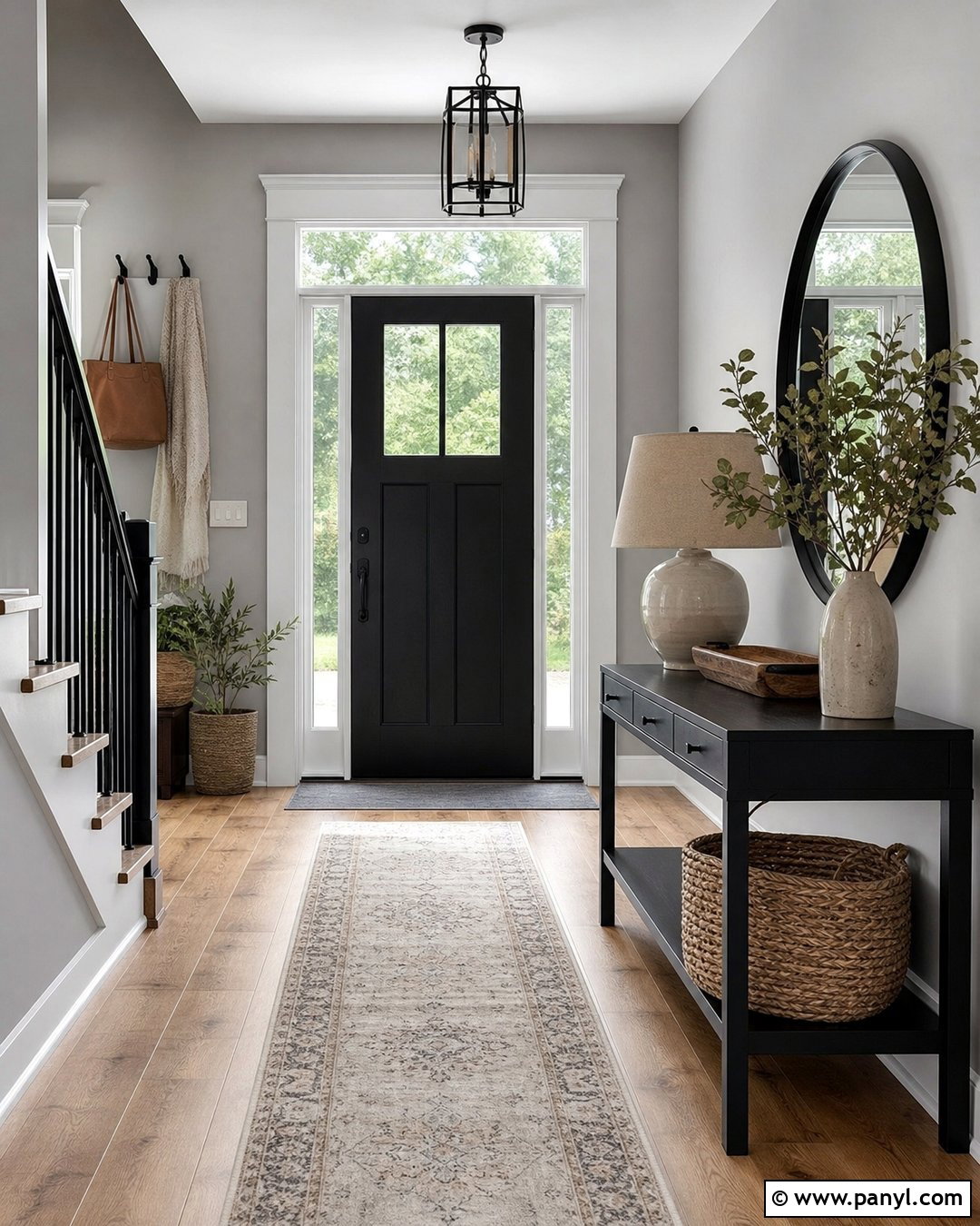 Light Gray Entryway With Black Console Table - 20 Light Gray Walls With Black Furniture Ideas