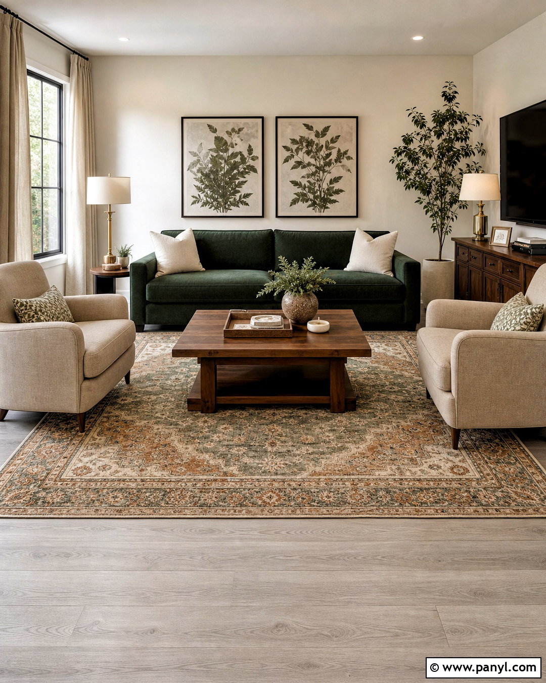 Light Gray Floor Living Room With Dark Green Sofa - 20 light gray floors living room ideas