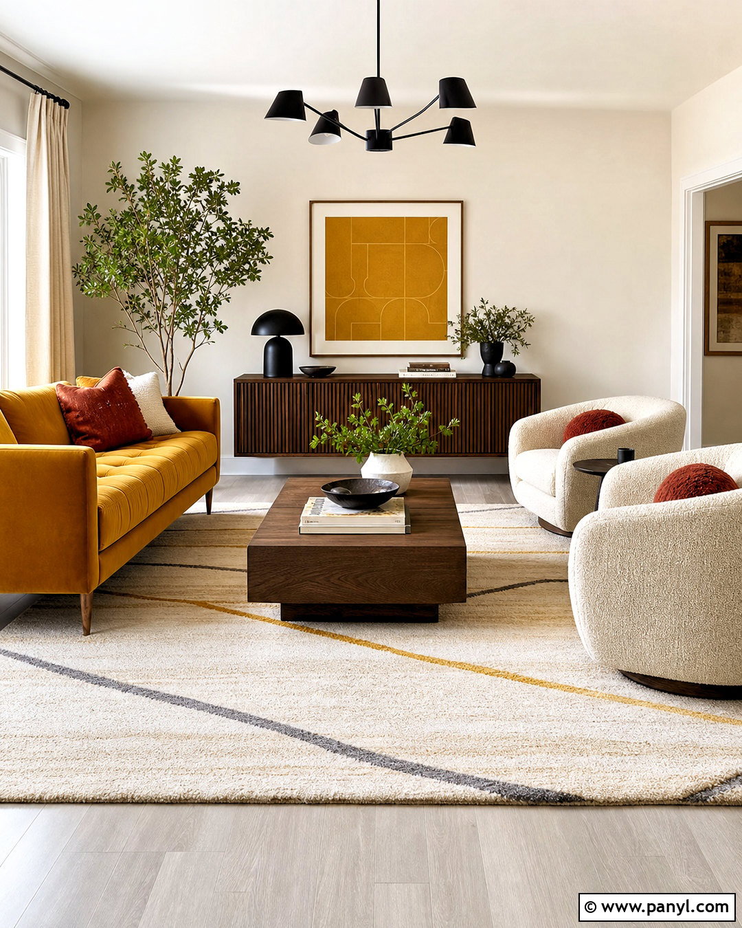 Light Gray Floor Living Room With Mustard Sofa - 20 light gray floors living room ideas