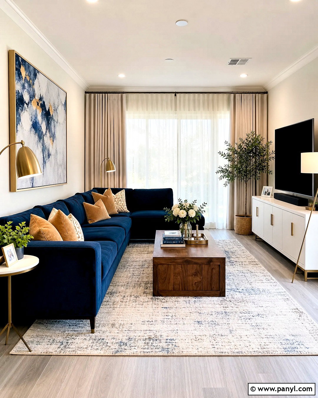 Light Gray Floor Living Room With Navy Blue Sofa - 20 light gray floors living room ideas