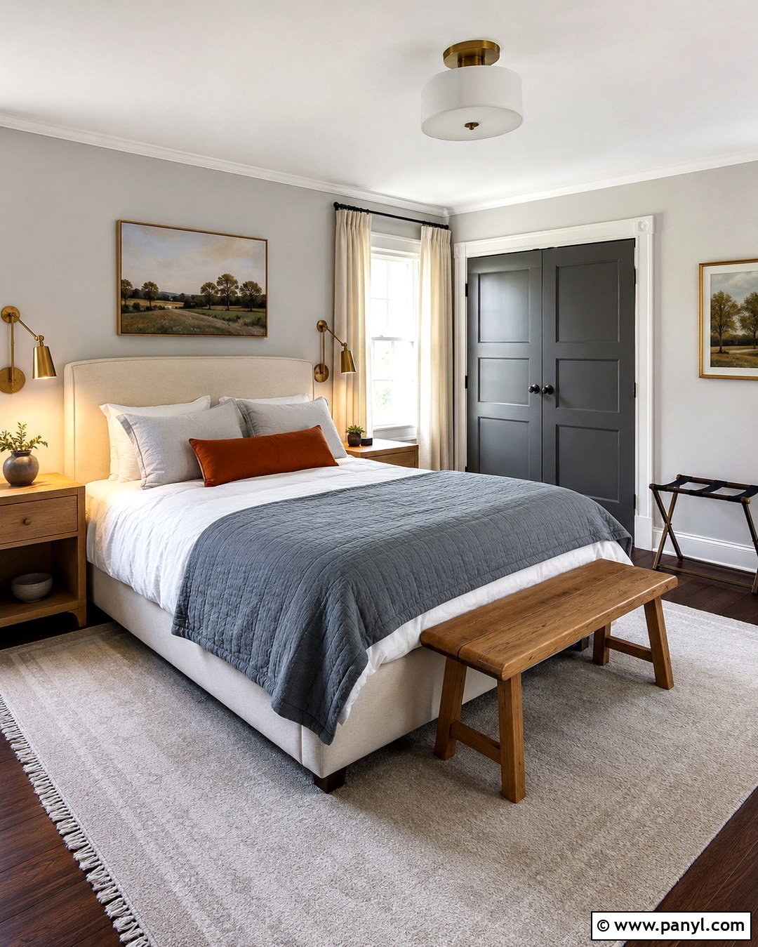 Light Gray Guest Room With Dark Gray Closet Doors - 20 Light Gray Walls With Dark Gray Doors