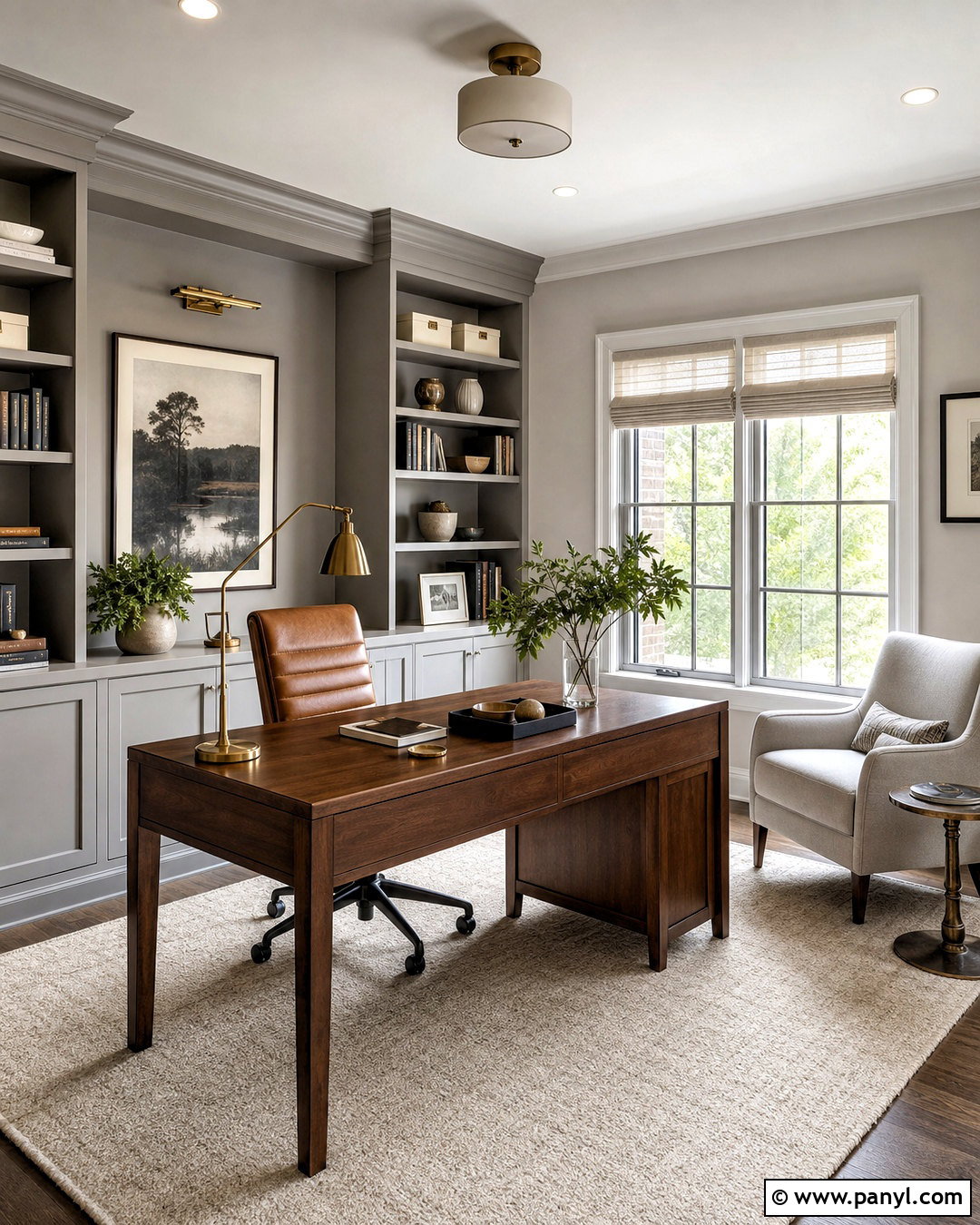 Light Gray Home Office With Built-Ins - 20 light gray room ideas