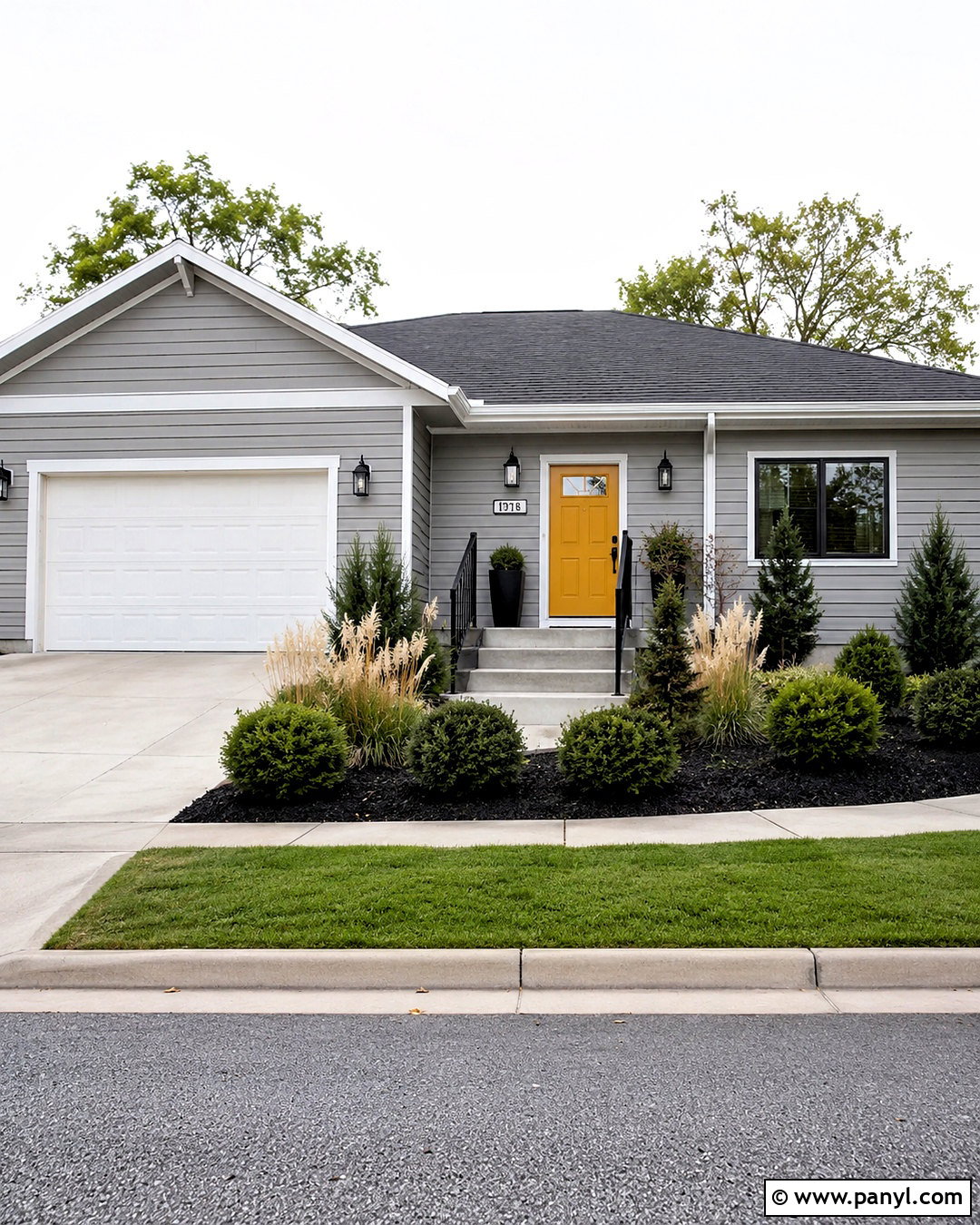 Light Gray House With Yellow Door - 20 outside house colour ideas