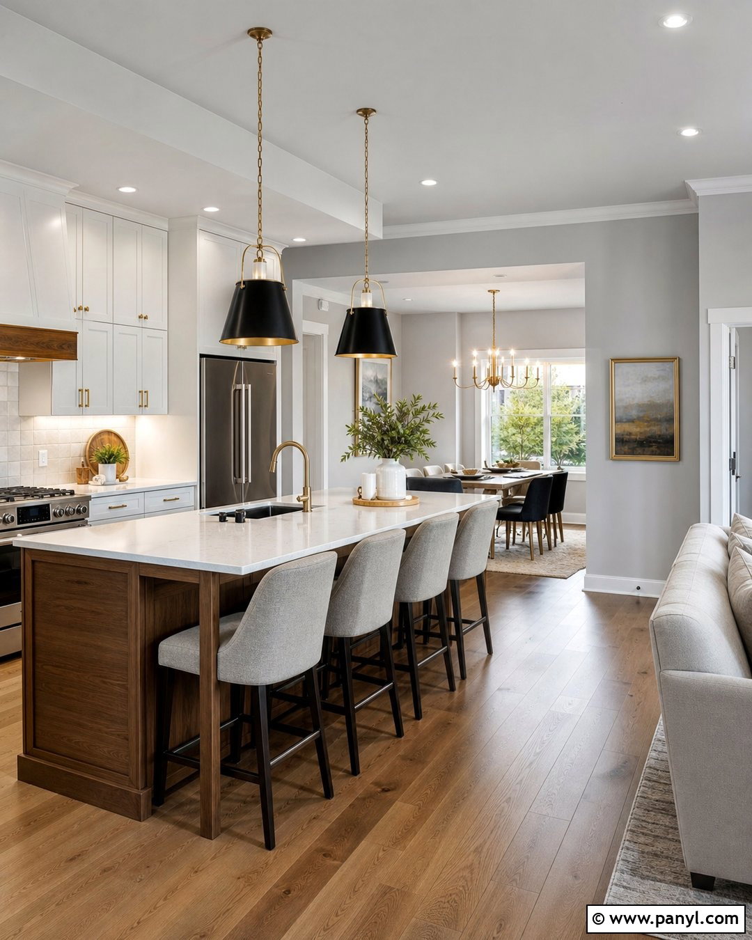 Light Gray Kitchen Walls In An Open Concept Kitchen - 30 Light Gray Kitchen Walls